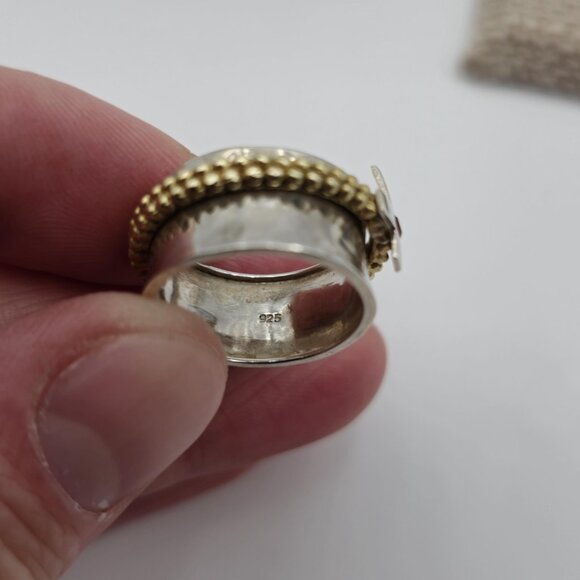 Size 6.75 Sterling Silver Garnet Gem Cross Spinner Anxiety Ring A3526 - Picture 6 of 9